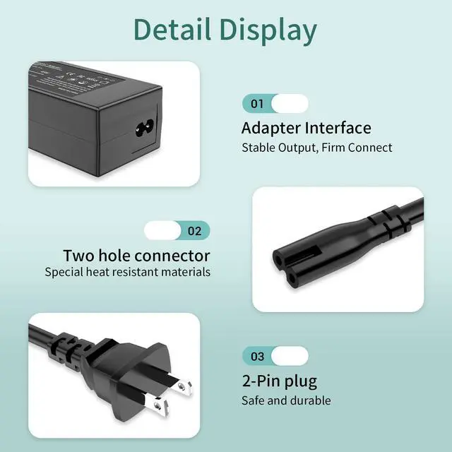 Alt view image 11 of 13 - Replacement for HP Laptop Computer Charger, 45W Smart Blue Tip AC Adapter for Pavilion Stream, 7.5ft Power Cord (19.5V 2.31A, 4.5mm Connector)