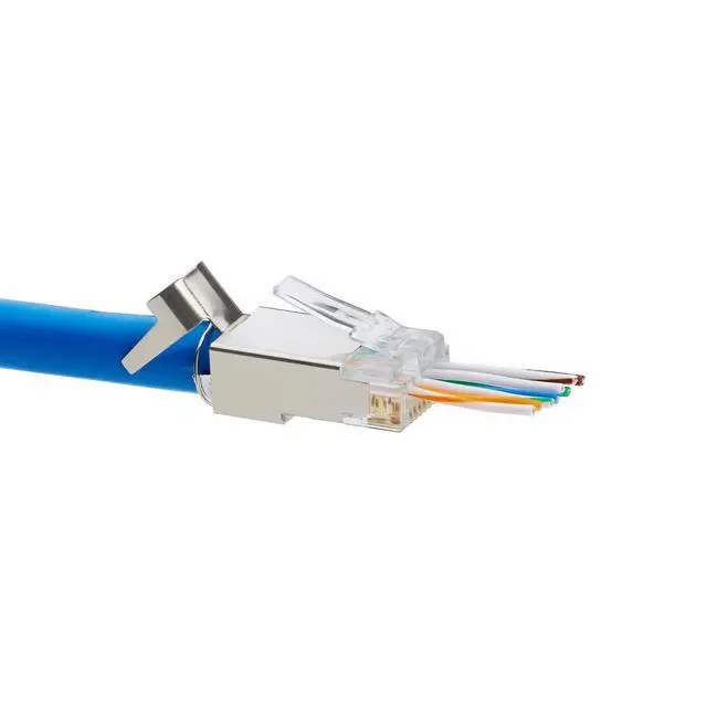 Alt view image 8 of 14 - Cat6/6A RJ45 Pass Through Modular Plugs, Shielded (STP) External Ground Connector, UL Listed, EZ Crimp, Gold Plated 3 Prong 8P8C, 20 Pieces