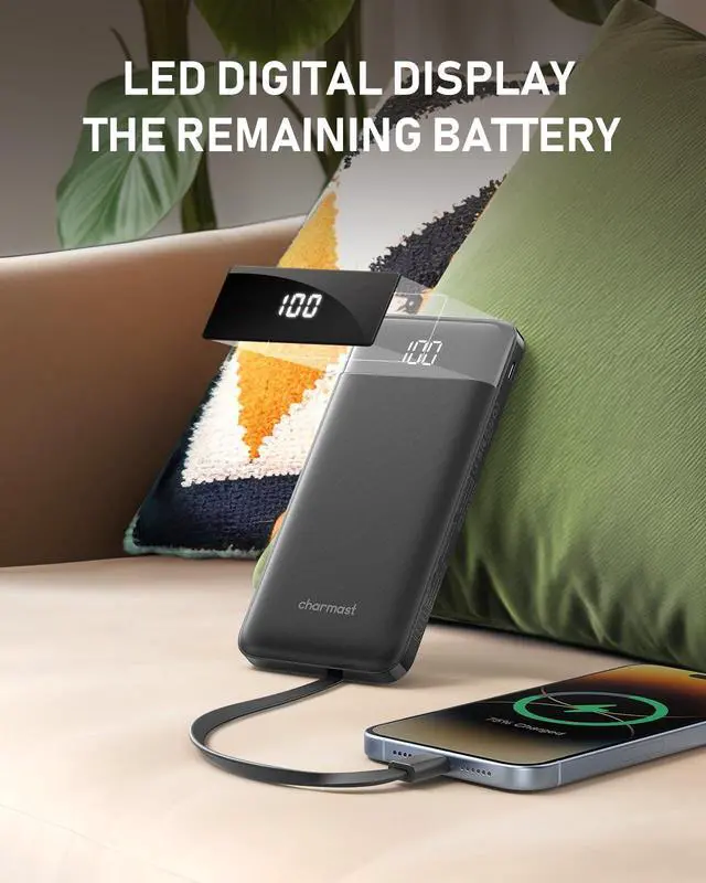 Alt view image 14 of 14 - 10000mAh Portable Charger with Built in Cables, 22.5W Travel Essential Power Bank Fast Charging, USB C Battery Pack for iPhone 17/16/15/14/13/12/11 Series, iPad, Samsung, Android, Tablet