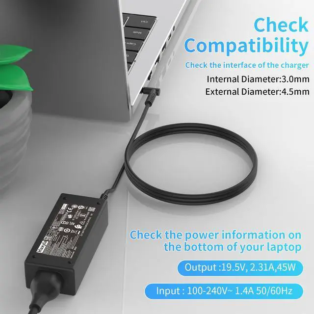 Alt view image 11 of 14 - 45W Charger Compatible with HP Notebook 15 HP Pavilion 14 TPN-LA15 TPN-CA14 r-41013153 L25296-002 L25296-001 L25296-003 741727-001 L25296-011 213349-109 19.5V 2.31A Smart Blue tip Laptop Power Adapter