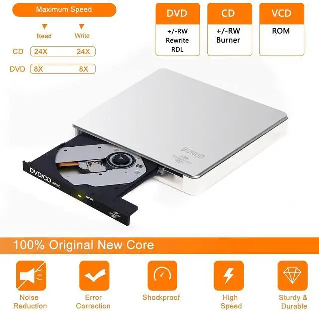 Alt view image 10 of 14 - External CD DVD Drive LightScribe CD/DVD +/-RW Burner Player Writer Optical Disk Reader Portable CD DVD Drive for Laptop Mac MacBook PC Windows 11 10 Linux OS