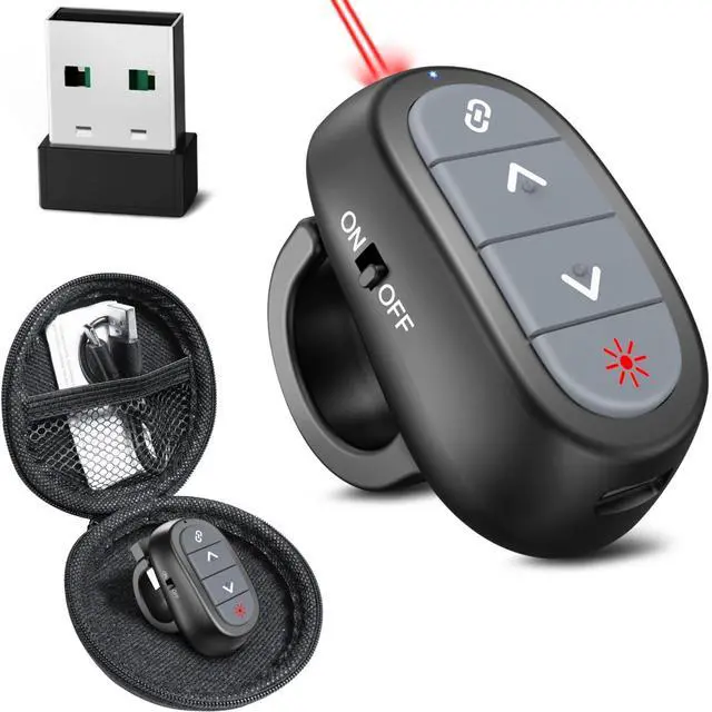Alt view image 8 of 14 - Presentation Clicker PowerPoint Wireless Presenter Remote: Laser Pointer Computer Clickers, Hyperlink Finger Ring Project Power Point PPT Clicker for Mac Laptop Office, Slideshow Google Slide Advancer