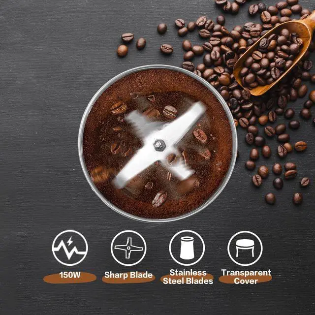 Alt view image 11 of 14 - Coffee Grinder Electric & Spice Grinder, 150W Fast Grinding with Stainless Steel Blades | for Coffee Beans, Spices, Seeds, Herbs | Dry Food Mill | Mini Kitchen Grinder (Handheld)