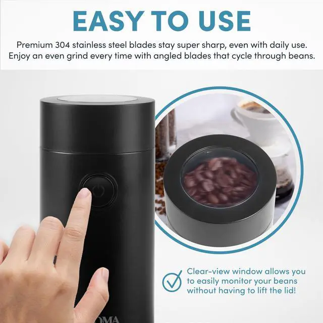 Alt view image 9 of 12 - Housewares Mini Coffee Grinder and Electric Herb Grinder with 304 Stainless Steel Grinding Blades and a Premium Clear Lid (40 g.)