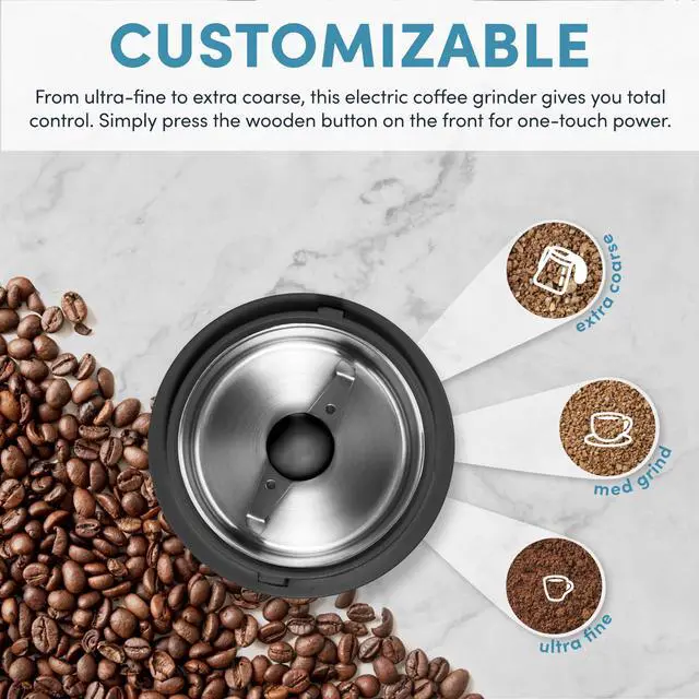 Alt view image 10 of 12 - Housewares Mini Coffee Grinder and Electric Herb Grinder with 304 Stainless Steel Grinding Blades and a Premium Clear Lid (40 g.)