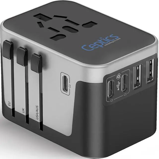 Alt view image 8 of 14 - Universal Travel Power Adapter, 6 in 1 Worldwide International Wall Charger with 2X USB-A - 3X USB-C 6A, Travel Power Adapter for for USA EU UK AUS Mobiles Laptops Cameras, UP-30KU-BL