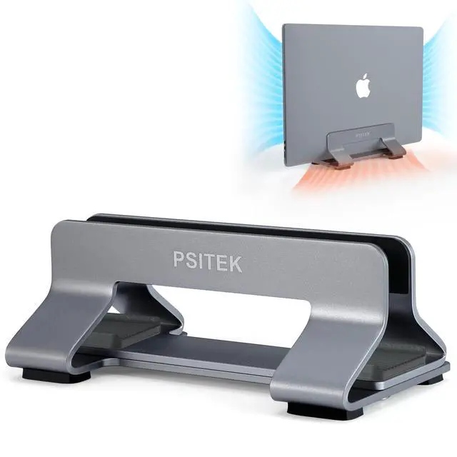 Alt view image 7 of 10 - Aluminum Vertical Laptop Stand Dock Holder, Adjustable Slot Width 12-42mm, Space-Saving Upright Storage for MacBook and Laptops