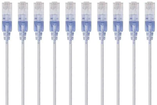Alt view image 8 of 8 - Cat6A Ethernet Patch Cable - Snagless RJ45, 550Mhz, 10G, UTP, Pure Bare Copper Wire, 30AWG, 10-Pack, 7 Feet, Blue - SlimRun Series