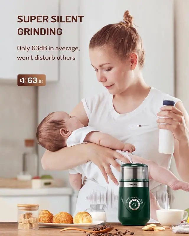 Alt view image 9 of 12 - Electric Super Silent Blade Coffee Grinder, Timed Grind Control Rotary Knob, Adjustable Coarse to Fine for Coffee Beans, Spices & Herbs, with 1 Removable Stainless Steel Bowl, Green