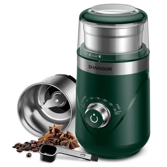 Alt view image 7 of 12 - Electric Super Silent Blade Coffee Grinder, Timed Grind Control Rotary Knob, Adjustable Coarse to Fine for Coffee Beans, Spices & Herbs, with 1 Removable Stainless Steel Bowl, Green
