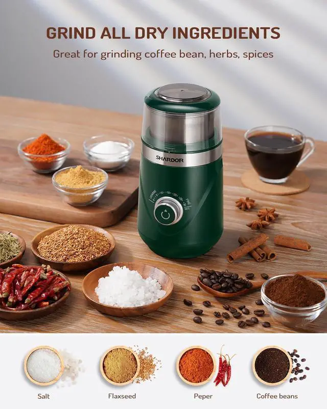 Alt view image 10 of 12 - Electric Super Silent Blade Coffee Grinder, Timed Grind Control Rotary Knob, Adjustable Coarse to Fine for Coffee Beans, Spices & Herbs, with 1 Removable Stainless Steel Bowl, Green