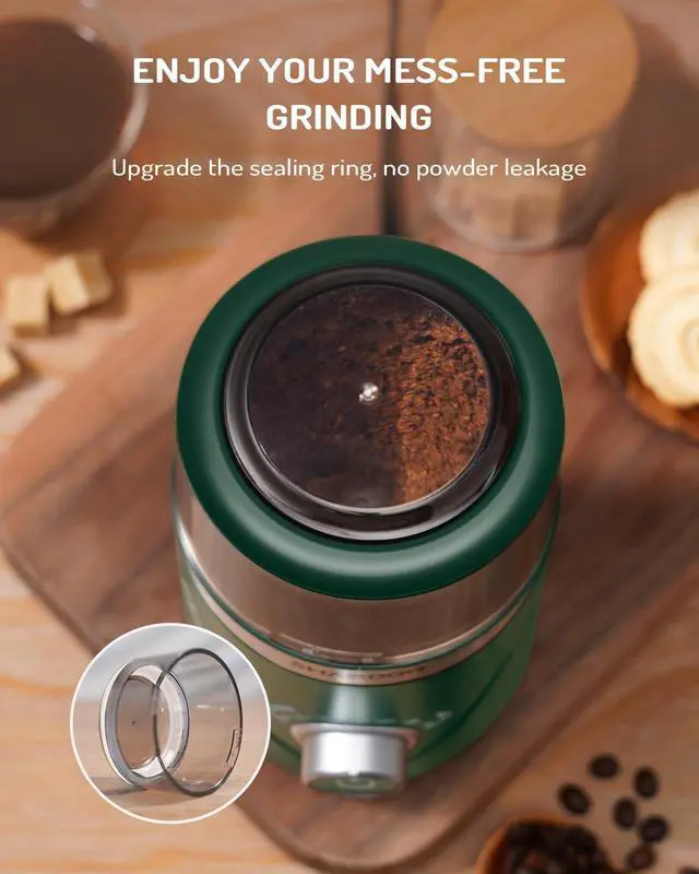 Alt view image 11 of 12 - Electric Super Silent Blade Coffee Grinder, Timed Grind Control Rotary Knob, Adjustable Coarse to Fine for Coffee Beans, Spices & Herbs, with 1 Removable Stainless Steel Bowl, Green
