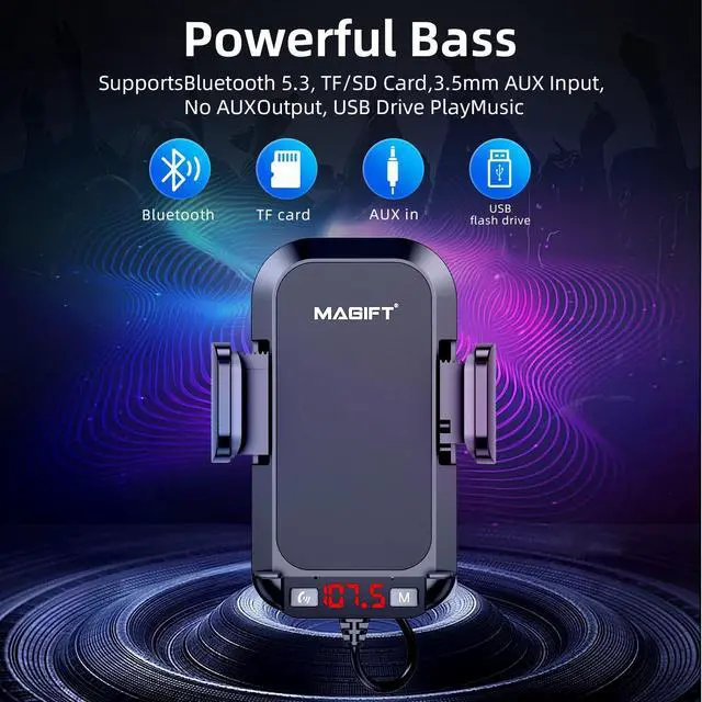 Alt view image 12 of 14 - Bluetooth Car Adapter 3 in 1 FM Transmitter Car Radio Bluetooth Transmitter with Phone Holder, QC3.0 Fast Charging, Strong Microphone, HiFi Bass Sound, Hands-Free Call (Black)