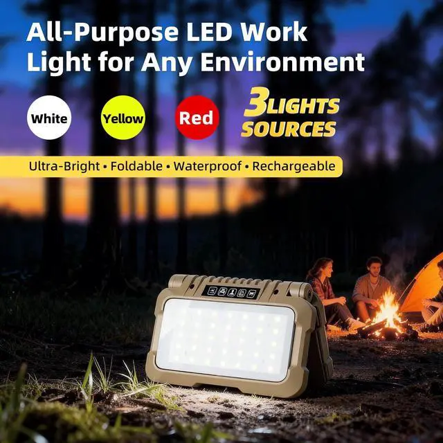 Alt view image 9 of 14 - 1500LM Folding Portable LED Camping Lantern, Rechargeable Camping Light,USB-C Work Light,5 Modes 3 Light Sources,1/4" Screw Adapter Tent Lights,Floodlight for Hiking,Power Outages,Garage,Job Lighting