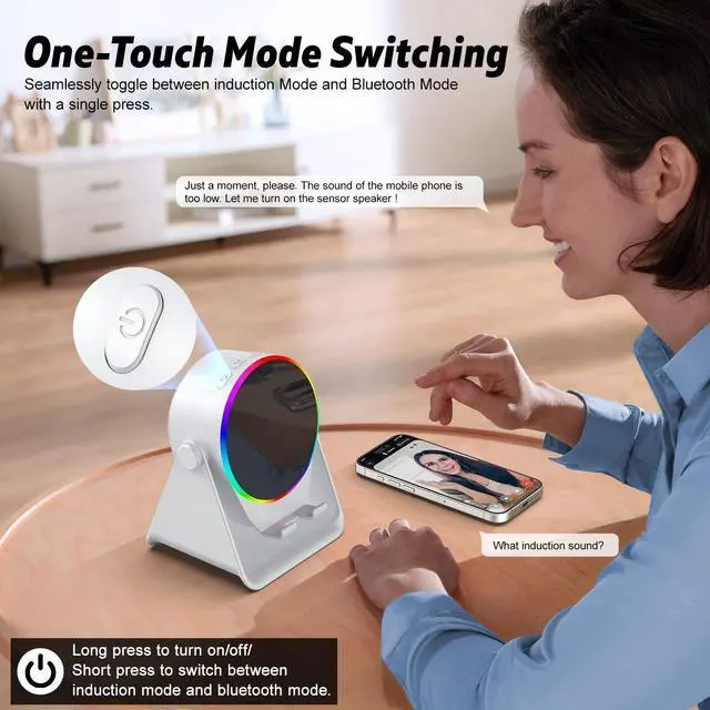 Alt view image 12 of 13 - Wireless Induction Speaker, 4 in 1 Bluetooth Speaker Phone Stand with RGB Light, 360° Rotation Phone Holder Compatible with iPhone Android iPad Samsung Galaxy, Ideal Birthday Gift for Men Women
