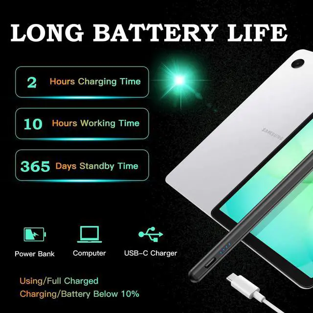 Alt view image 11 of 14 - Stylus Pen for Samsung Galaxy Tab A11+/A11 Android S Pen Compatible with Galaxy Table A9+/A9 8.7/11 inches Table Fast Charging, Magnetic adsorption (Black)