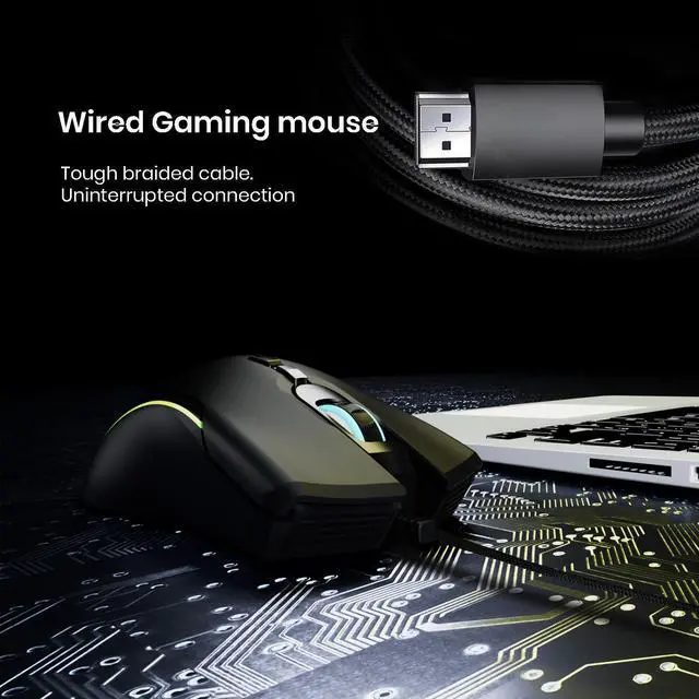 Alt view image 13 of 14 - Wired Gaming Mouse - Computer Corded Mouse with 6 Programmable Buttons, Up to 7200 DPI Optical Sensor, RGB Lighting, for PC Laptop, Black (Cool Viper)
