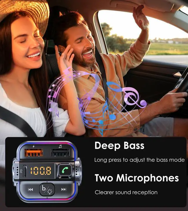 Alt view image 9 of 14 - Bluetooth 5.3 FM Transmitter for Car, Dual Micphone Hands-Free Calls Wireless Radio Receiver, PD 30W & QC3.0 Fast Car Charger Adapter