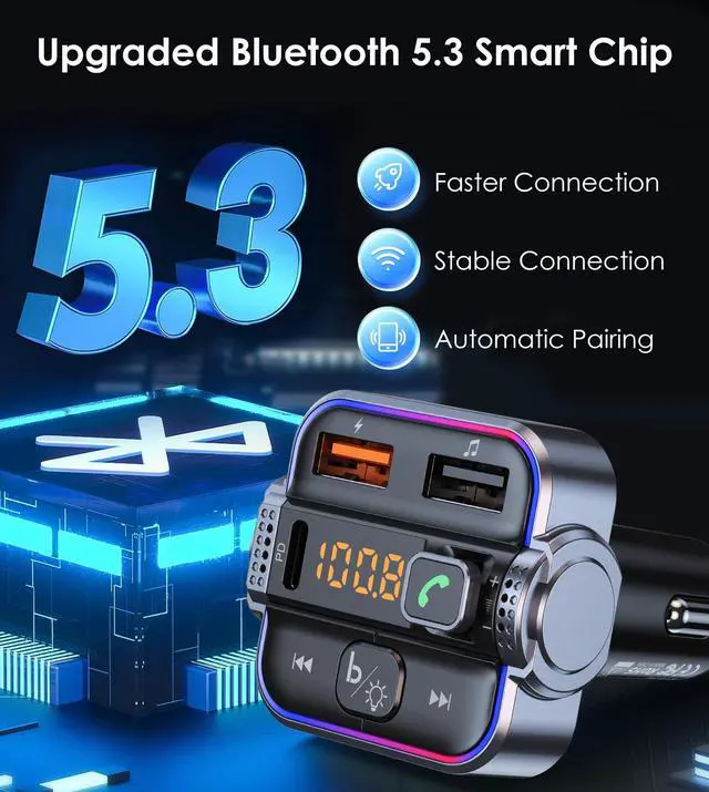 Alt view image 10 of 14 - Bluetooth 5.3 FM Transmitter for Car, Dual Micphone Hands-Free Calls Wireless Radio Receiver, PD 30W & QC3.0 Fast Car Charger Adapter