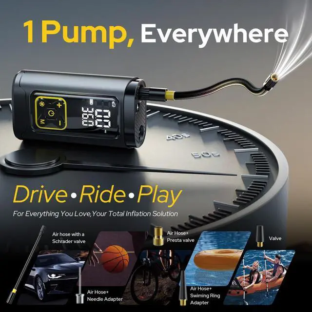 Alt view image 9 of 14 - Tire Inflator Portable Air Compressor for Car Tires with Gauge, 150PSI Fast Bike Air Pump for Auto, Motorcycle, Bicycle, Balls, Digital Tire Pump with LED Light, Auto Shut-Off