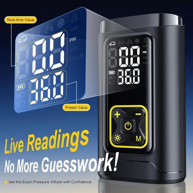 Alt view image 10 of 14 - Tire Inflator Portable Air Compressor for Car Tires with Gauge, 150PSI Fast Bike Air Pump for Auto, Motorcycle, Bicycle, Balls, Digital Tire Pump with LED Light, Auto Shut-Off