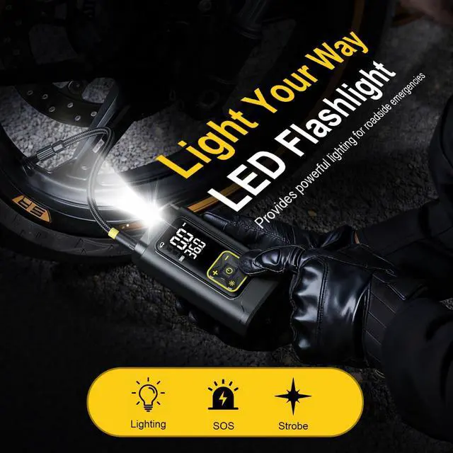 Alt view image 11 of 14 - Tire Inflator Portable Air Compressor for Car Tires with Gauge, 150PSI Fast Bike Air Pump for Auto, Motorcycle, Bicycle, Balls, Digital Tire Pump with LED Light, Auto Shut-Off