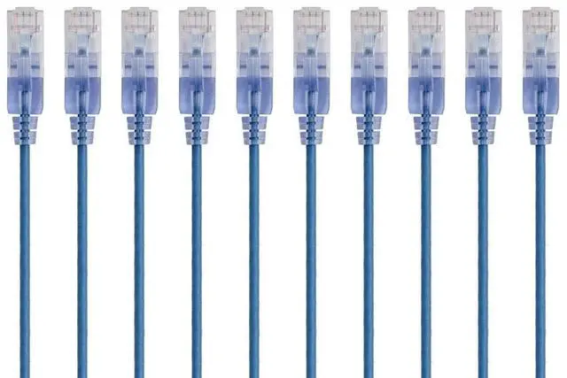 Alt view image 5 of 8 - Cat6A Ethernet Patch Cable - Snagless RJ45, 550Mhz, 10G, UTP, Pure Bare Copper Wire, 30AWG, 10-Pack, 7 Feet, Blue - SlimRun Series