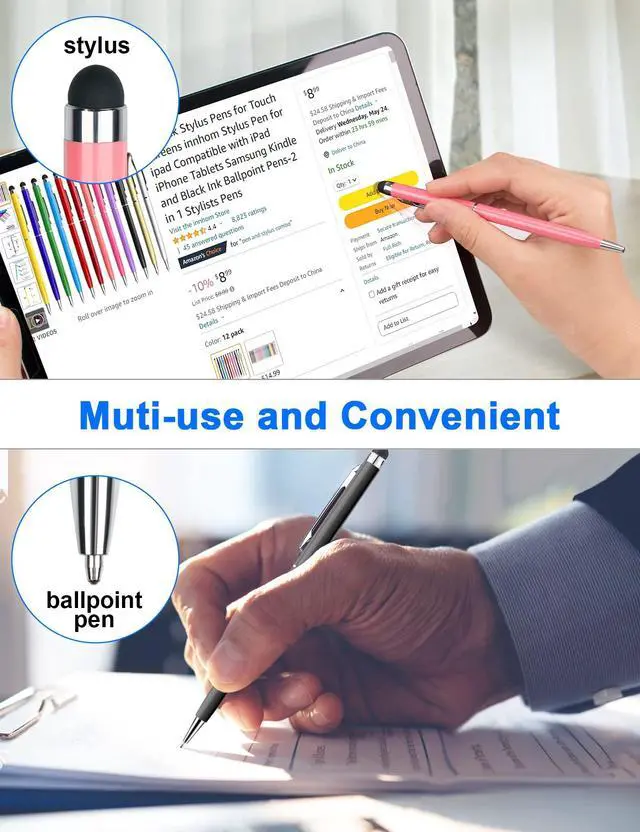 Alt view image 10 of 12 - 12 Pack Stylus Pens for Touch Screens Stylus Pen for ipad Compatible with iPad iPhone Tablets Samsung Kindle and Black Ink Ballpoint Pens-2 in 1 Stylists Pens
