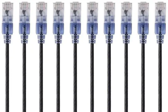 Alt view image 6 of 8 - Cat6A Ethernet Patch Cable - Snagless RJ45, 550Mhz, 10G, UTP, Pure Bare Copper Wire, 30AWG, 10-Pack, 7 Feet, Blue - SlimRun Series