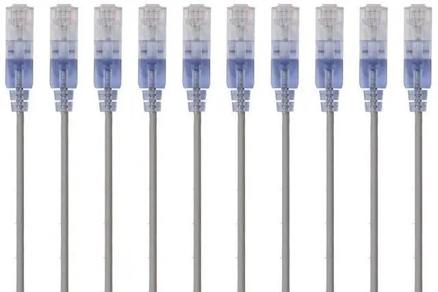 Alt view image 7 of 8 - Cat6A Ethernet Patch Cable - Snagless RJ45, 550Mhz, 10G, UTP, Pure Bare Copper Wire, 30AWG, 10-Pack, 7 Feet, Blue - SlimRun Series