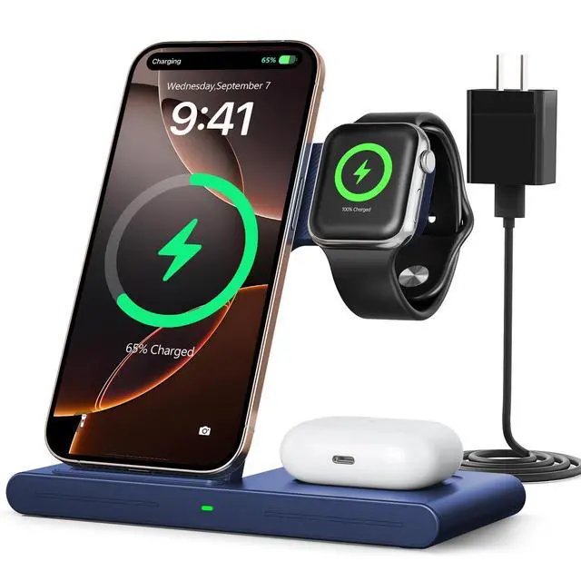 Alt view image 8 of 14 - 2026 Wireless Charger for Apple and Android Charging Station,3 in 1 Fast Max Charging for iPhone 16 15 14 13 12 Pro Max Plus, Apple Watch Series & Air pods 4 3 2 Pro, Android Samsung Galaxy Series
