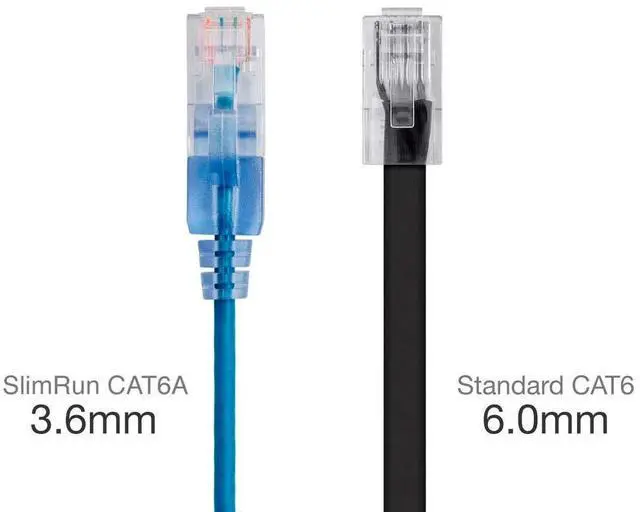 Alt view image 8 of 10 - Cat6A 6in Blue 10-Pk Patch Cable UTP 30AWG 10G Pure Bare Copper Snagless RJ45 SlimRun Series Ethernet Cable