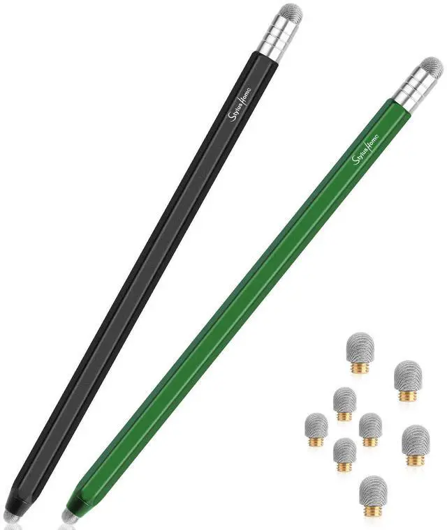 Alt view image 8 of 14 - Stylus for Touch Screens (2 Pcs), High Sensitivity 2 in 1 Fiber Tips Pen with 8 Extra Replaceable Tips, Stylus for iPad iPhone Tablets Samsung All Universal Touch Screen (Black & Green)