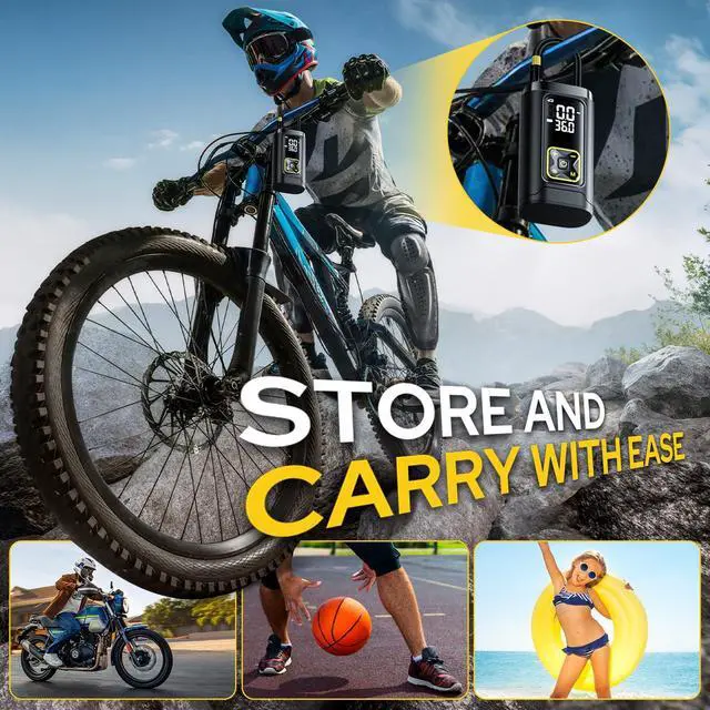 Alt view image 14 of 14 - Tire Inflator Portable Air Compressor for Car Tires with Gauge, 150PSI Fast Bike Air Pump for Auto, Motorcycle, Bicycle, Balls, Digital Tire Pump with LED Light, Auto Shut-Off