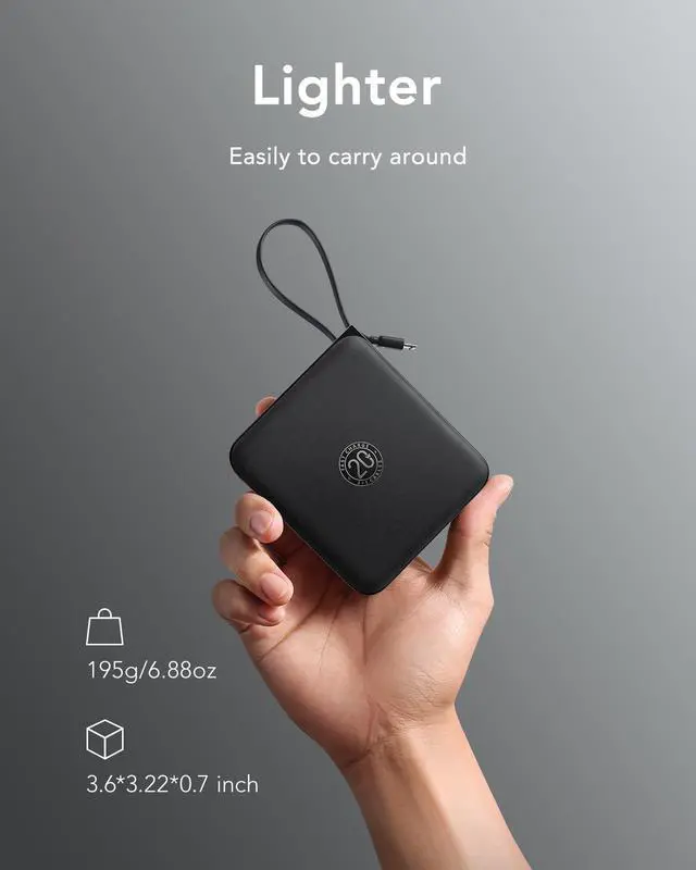 Alt view image 12 of 14 - Portable Charger with Built-in Cable, 10000mAh 22.5W Fast Charging USB C Battery Pack, Cell Phone Power Bank for iPhone 17 16 15 Series Android Tablet (Black)