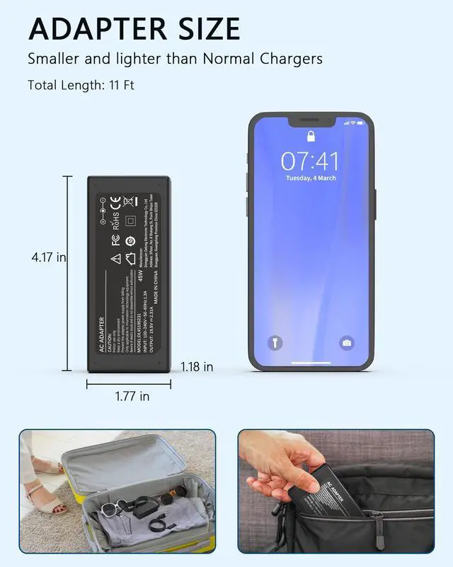 Alt view image 11 of 13 - 45W Laptop Charger Compatible with HP 15 17-4.5 * 3.0mm Blue Tip Power Supply Cord