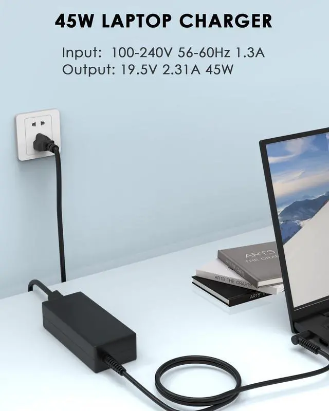 Alt view image 10 of 13 - 45W Laptop Charger Compatible with HP 15 17-4.5 * 3.0mm Blue Tip Power Supply Cord