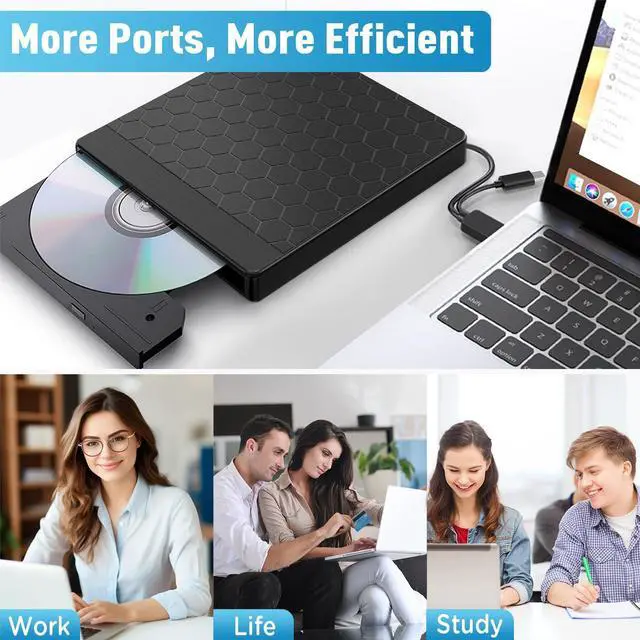 Alt view image 14 of 14 - External CD/DVD Drive for Laptop, CD Burner with 2 USB Ports &TF/SD Card Slots, DVD Player for Laptop, USB 3.0 DVD Drive External CD Reader Compatible with Laptop Desktop PC Windows 11/10/8.1/7 Mac