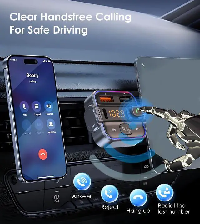 Alt view image 12 of 14 - Bluetooth 5.3 FM Transmitter for Car, Dual Micphone Hands-Free Calls Wireless Radio Receiver, PD 30W & QC3.0 Fast Car Charger Adapter