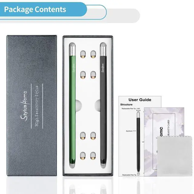 Alt view image 14 of 14 - Stylus for Touch Screens (2 Pcs), High Sensitivity 2 in 1 Fiber Tips Pen with 8 Extra Replaceable Tips, Stylus for iPad iPhone Tablets Samsung All Universal Touch Screen (Black & Green)