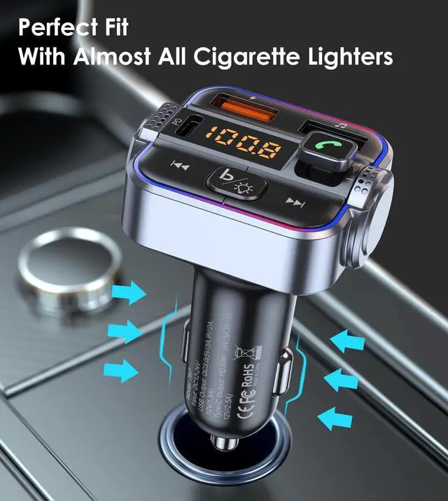 Alt view image 13 of 14 - Bluetooth 5.3 FM Transmitter for Car, Dual Micphone Hands-Free Calls Wireless Radio Receiver, PD 30W & QC3.0 Fast Car Charger Adapter