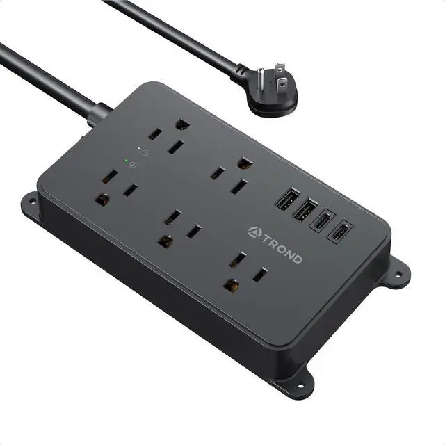 Alt view image 8 of 14 - Power Strip Surge Protector, 5 Widely-Spaced Outlets with 2 USB A and 2 USB C, ETL Listed, Wall Mountable, Flat Plug 5ft Extension Cord, 1300J, 14AWG Heavy Duty, for Office Kitchen, Black