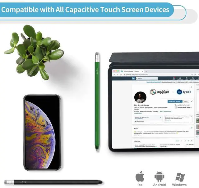 Alt view image 13 of 14 - Stylus for Touch Screens (2 Pcs), High Sensitivity 2 in 1 Fiber Tips Pen with 8 Extra Replaceable Tips, Stylus for iPad iPhone Tablets Samsung All Universal Touch Screen (Black & Green)