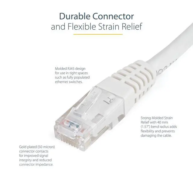 Alt view image 8 of 10 - 20ft CAT6 Ethernet Cable - White CAT 6 Gigabit Ethernet Wire -250Mhz 100W PoE RJ45 UTP Molded Network Patch Cord with Strain Relief (C6PATCH20WH)