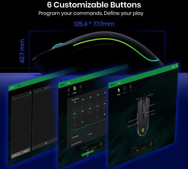 Alt view image 10 of 14 - Wired Gaming Mouse - Computer Corded Mouse with 6 Programmable Buttons, Up to 7200 DPI Optical Sensor, RGB Lighting, for PC Laptop, Black (Cool Viper)