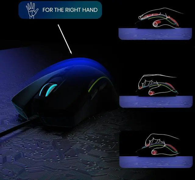 Alt view image 12 of 14 - Wired Gaming Mouse - Computer Corded Mouse with 6 Programmable Buttons, Up to 7200 DPI Optical Sensor, RGB Lighting, for PC Laptop, Black (Cool Viper)