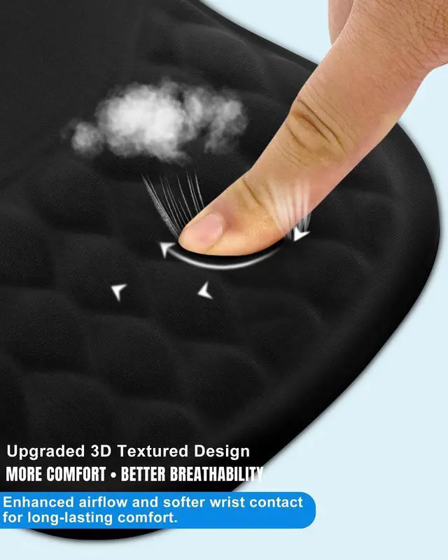 Alt view image 11 of 14 - Ergonomic Mouse Pad with Wrist Rest, Slope Design Memory Foam Support, Smooth Lycra Surface, Non-Slip PU Base, Comfortable Mouse Mat for Office, Home, Computer Desk (Black)