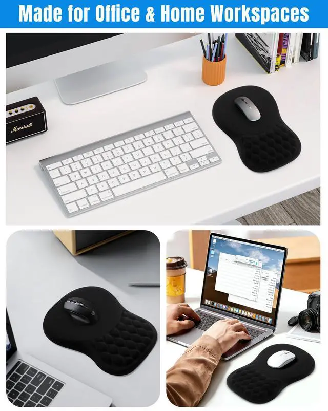 Alt view image 13 of 14 - Ergonomic Mouse Pad with Wrist Rest, Slope Design Memory Foam Support, Smooth Lycra Surface, Non-Slip PU Base, Comfortable Mouse Mat for Office, Home, Computer Desk (Black)