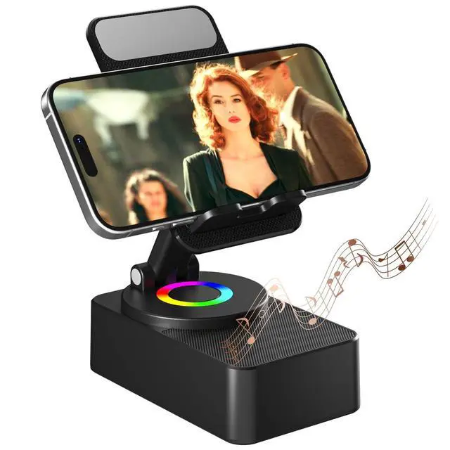 Alt view image 8 of 14 - Cell Phone Stand with Wireless Bluetooth Speaker, LED, Anti-Slip Base HD Surround Sound,Perfect for Home/Outdoor with Bluetooth Speaker for Desk Compatible with iPhone/ipad/Android,Gifts for Men Women