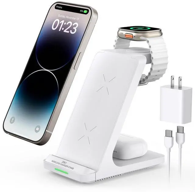 Alt view image 7 of 12 - Wireless Charging Station, 3 in 1 Fast Wireless Charger Stand for Multiple Devices Apple Watch Ultra Series 11 10 9 8 7 6 SE 5 4 3 2, iPhone 17 16 15 14 13 12 11 Pro Max/Plus/Air/X/XS/XR/SE, Airpods